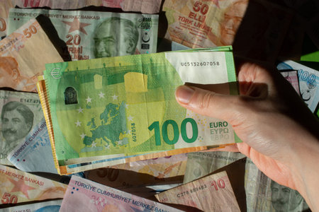 Background of euro bills. Fragment part of euro money
