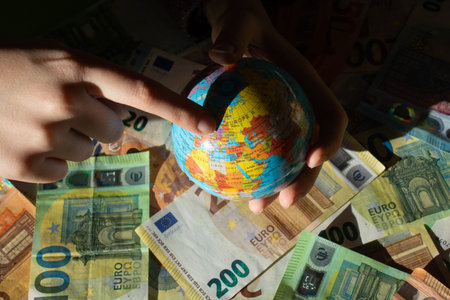 Background of euro bills. Fragment part of euro money