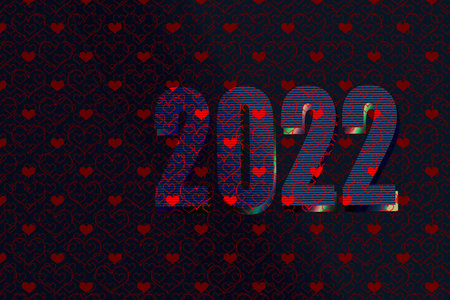 New Year 2022 message with heart shapes