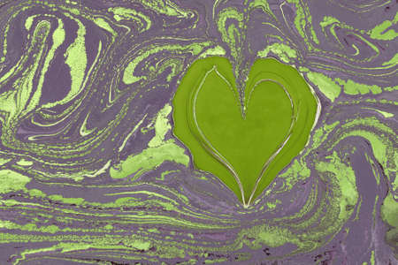 Ebru  marbling  background with heart shape.の写真素材