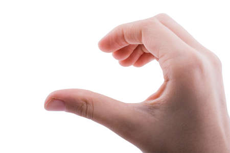 Woman hand isolated on white background showing hand gesturesの写真素材