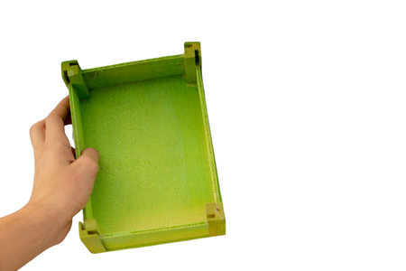 Painted Wooden Shipping Crate. Wooden Box used to ship goods and products . Isolated on white. Room for text.の写真素材