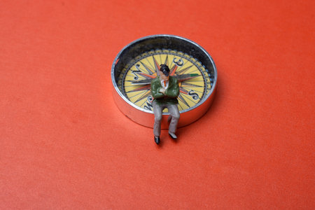 Magnetic compass tool as a concept of traveling and  and finding your wayの写真素材