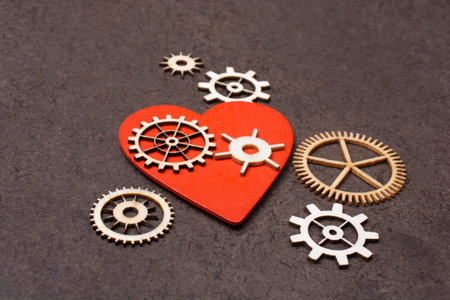 Gear wheels on Heart shape for love  and valentine day concept