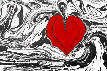 Ebru  marbling  background with heart shape.