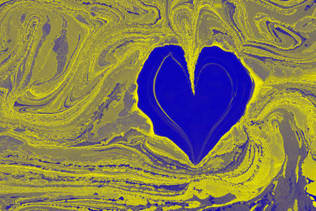 Ebru  marbling  background with heart shape.の写真素材