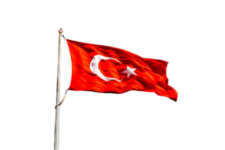 National Flag Republic of Turkey. White crescent moon and star on red turkish flagの写真素材
