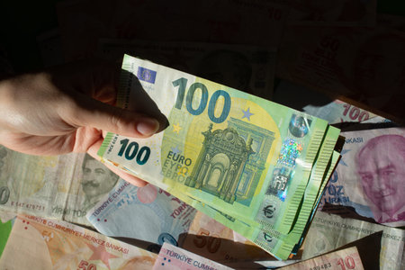 Background of euro bills. Fragment part of euro money