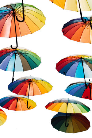 rainbow color modern umbrella isolated on white background,