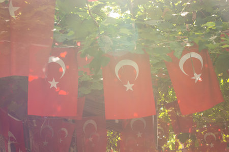 Turkish national flag in open air on a rope