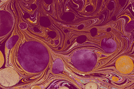 .Traditional art of Ebru marbling. Abstract marbling floral pattern for fabricの写真素材