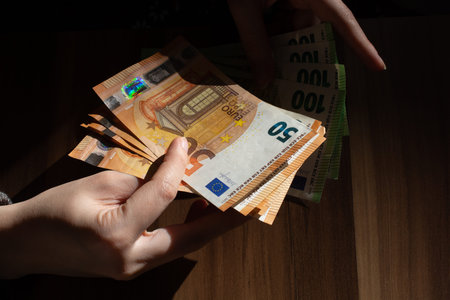 Background of euro bills. Fragment part of euro money