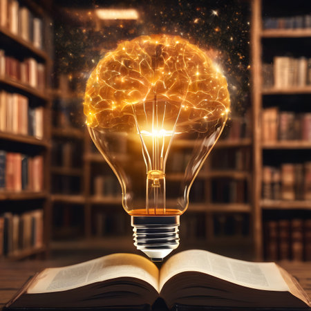 Thinking and creative concept, Light bulb on the Book. Searching for new ideas. AI generated imageの素材