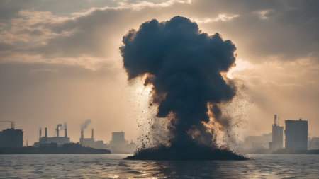 Environment pollution and ecology disaster and global warming. Smoke and air pollution. Pollution of the atmosphere. air pollution concept. AI generated imageの素材