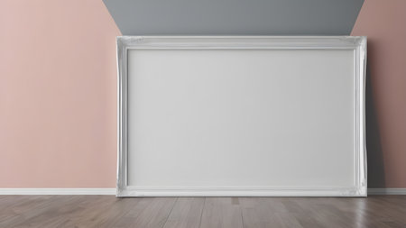 Artifical Intelligence generated interior with empty frame on wall. Blank picture frame hanging on wall, AI generated imageの素材