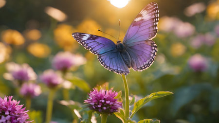 Artifical Intelligence generated vivid colorful landscape scenery. Floral background in nature on the mountains.  AI generated imageの素材