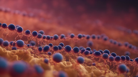 Bacteria microorganism conception background. Roughly bacteria molecule, Bacteria virus or germs illustration.  Human immune system virus. AI generated imageの素材