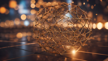 Wireframe of Abstract polygonal geometric shape with mesh net dots lines and connections . Trendy  geometric abstract shapes.   AI generated image, aiの素材