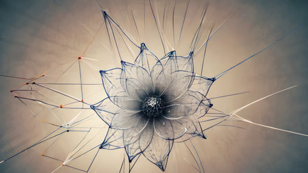 Abstract polygonal flower wireframe with mesh net dots lines and connections . Futuristic creative polygonal flower as science and beauty innovation concept..  AI generated image, aiの素材