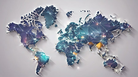 Polygonal mesh map of world. as lobalization internet and technology, travel, internet, earth or other concept.   AI generated image, aiの素材