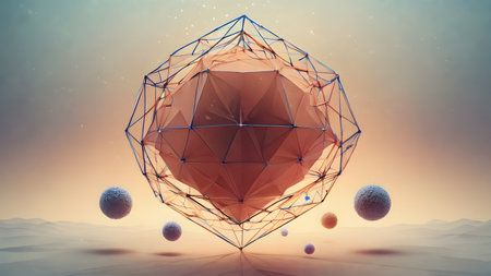 Wireframe of Abstract polygonal geometric shape with mesh net dots lines and connections . Trendy  geometric abstract shapes.   AI generated image, aiの素材