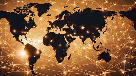 Polygonal mesh map of world. as lobalization internet and technology, travel, internet, earth or other concept.   AI generated image, aiの素材