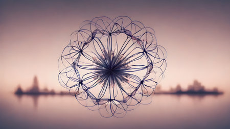 Abstract polygonal flower wireframe with mesh net dots lines and connections . Futuristic creative polygonal flower as science and beauty innovation concept..  AI generated image, aiの素材