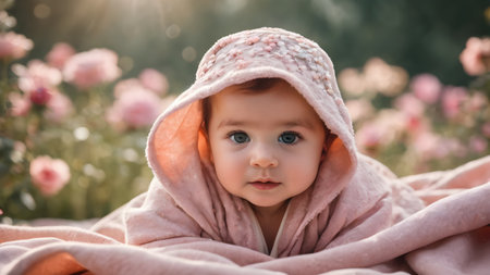 Adorable baby, looking out under a blanket.  AI generated image, aiの素材
