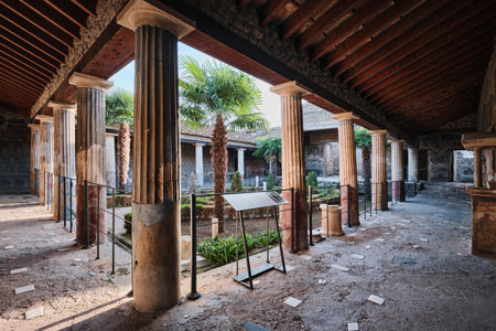 Naples, Italy - November 8 2023: View from courtyard of the House of the Golden Cupids. Its name was given after the glass discs etched with cupids found in a cubiculumのeditorial素材