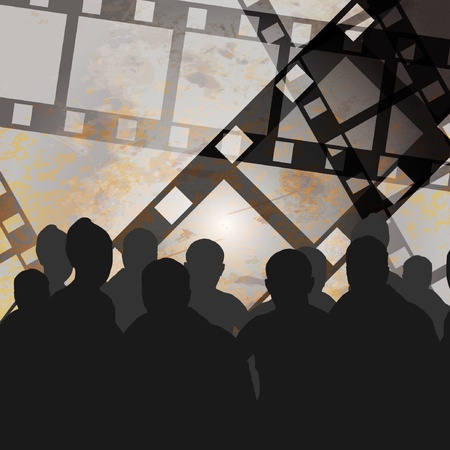 People watching the film in a cinema. Retro background.のイラスト素材