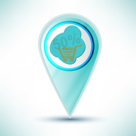  glossy shopping web icon design element. icon on a blue backgroundのイラスト素材