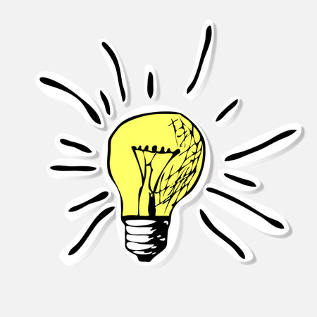 Conceptual hand drawn representation of an idea or inspiration with incandescent lightbulb. Vector Illustration.のイラスト素材