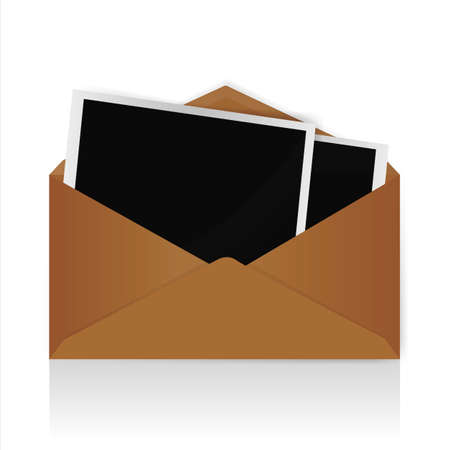 envelope with letter and photo cardsの写真素材