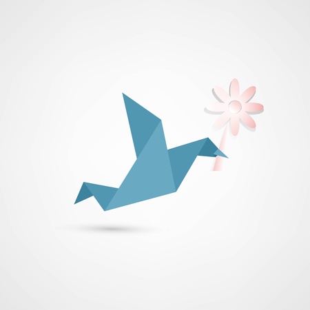 origami bird with flowerのイラスト素材