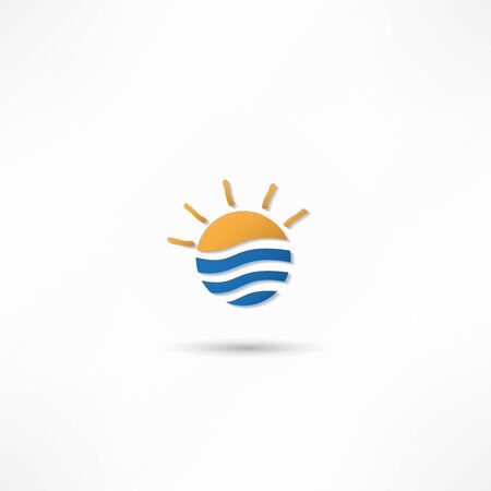 sea waves and rising sun vector illustrationのイラスト素材