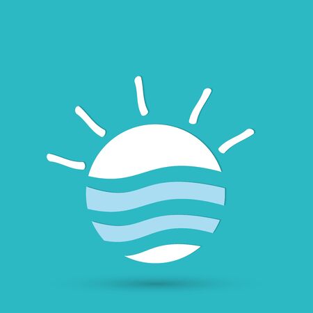 sea waves and rising sun vector illustrationのイラスト素材