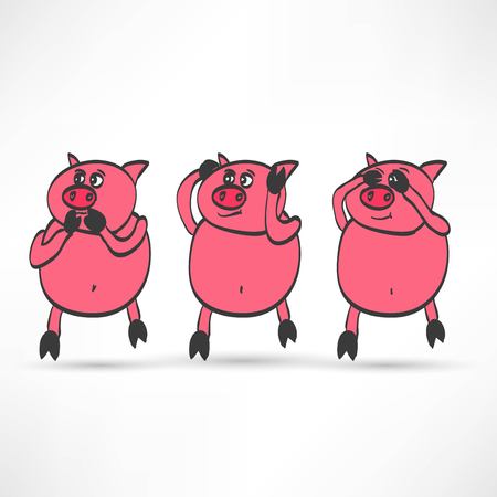 illustration of cartoon Three pigs - see, hear, speak no evilのイラスト素材