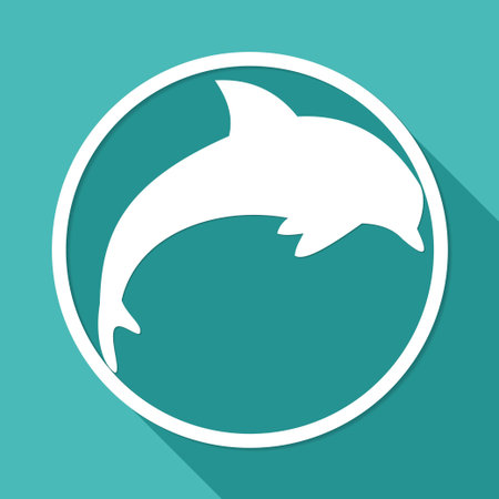 Icon Dolphin On White Circle With A Long Shadowの素材 Fy ストックフォトのamanaimages Plus