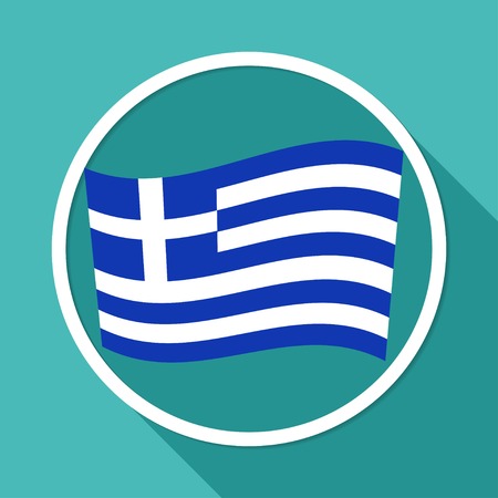 Icon Greece Flag on white circle with a long shadowのイラスト素材
