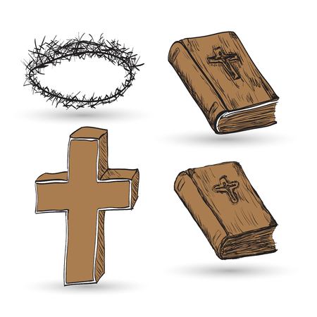 Icon set of Religious cross and Bibleのイラスト素材