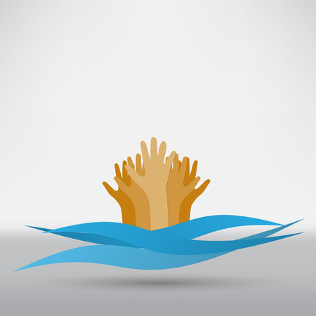 Drowning and reaching out hand for helpのイラスト素材