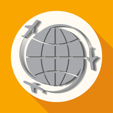 Icon Hand drawn earth on white circle with a long shadowのイラスト素材