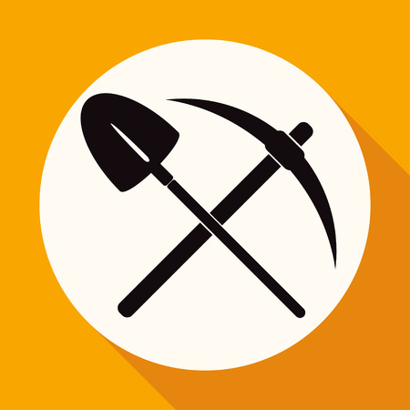 Icon pick and shovel on white circle with a long shadowのイラスト素材