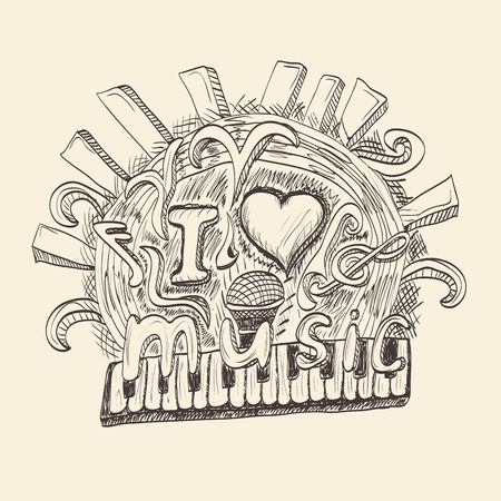 Music hand lettering and doodles elements backgroundのイラスト素材