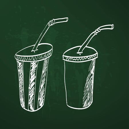 cool drink in plastic cup sketch styleのイラスト素材