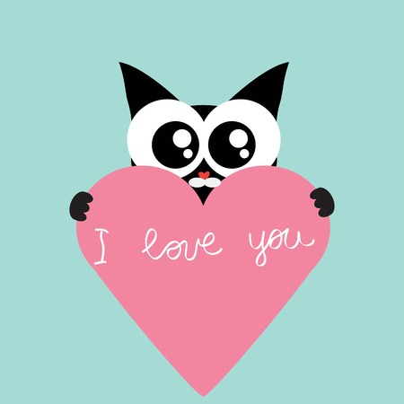 Valentines day card cat and bird vector illustrationのイラスト素材