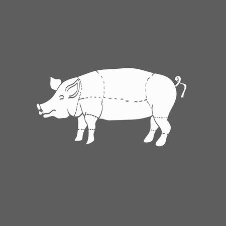 pig icon, vector pig silhouette, isolated butcher shop signのイラスト素材