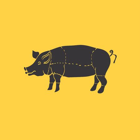 pig icon, vector pig silhouette, isolated butcher shop signのイラスト素材
