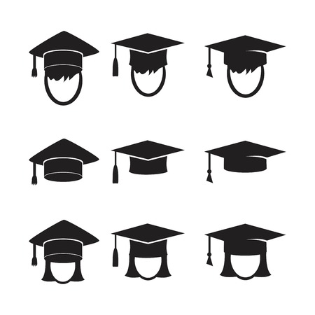 Graduation cap vector icons set. Illustration isolated for graphic and web design.のイラスト素材