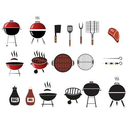 Vector barbecue and grill icons set,flat designのイラスト素材
